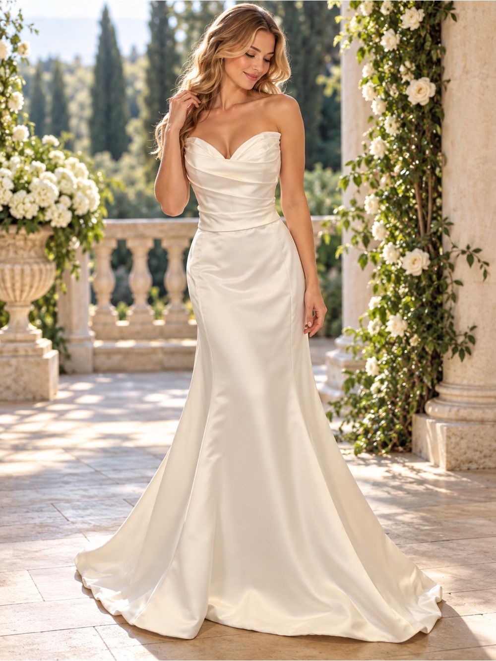 Maggie Sottero Strapless Ivory Satin Wedding Dress